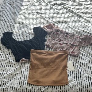 3 Bundle : Trendy Women's Black and Tan Tops